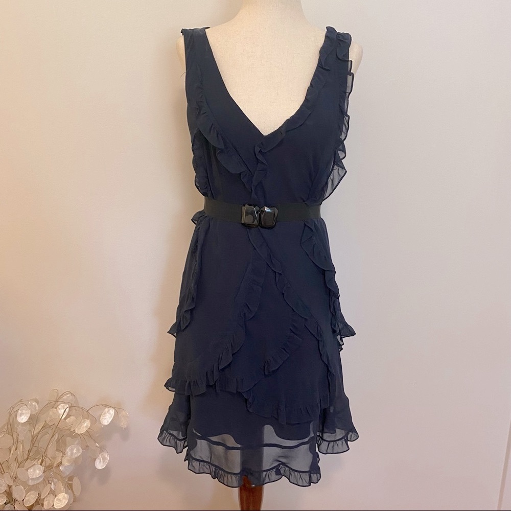 BCBG | Navy blue ruffled mini dress